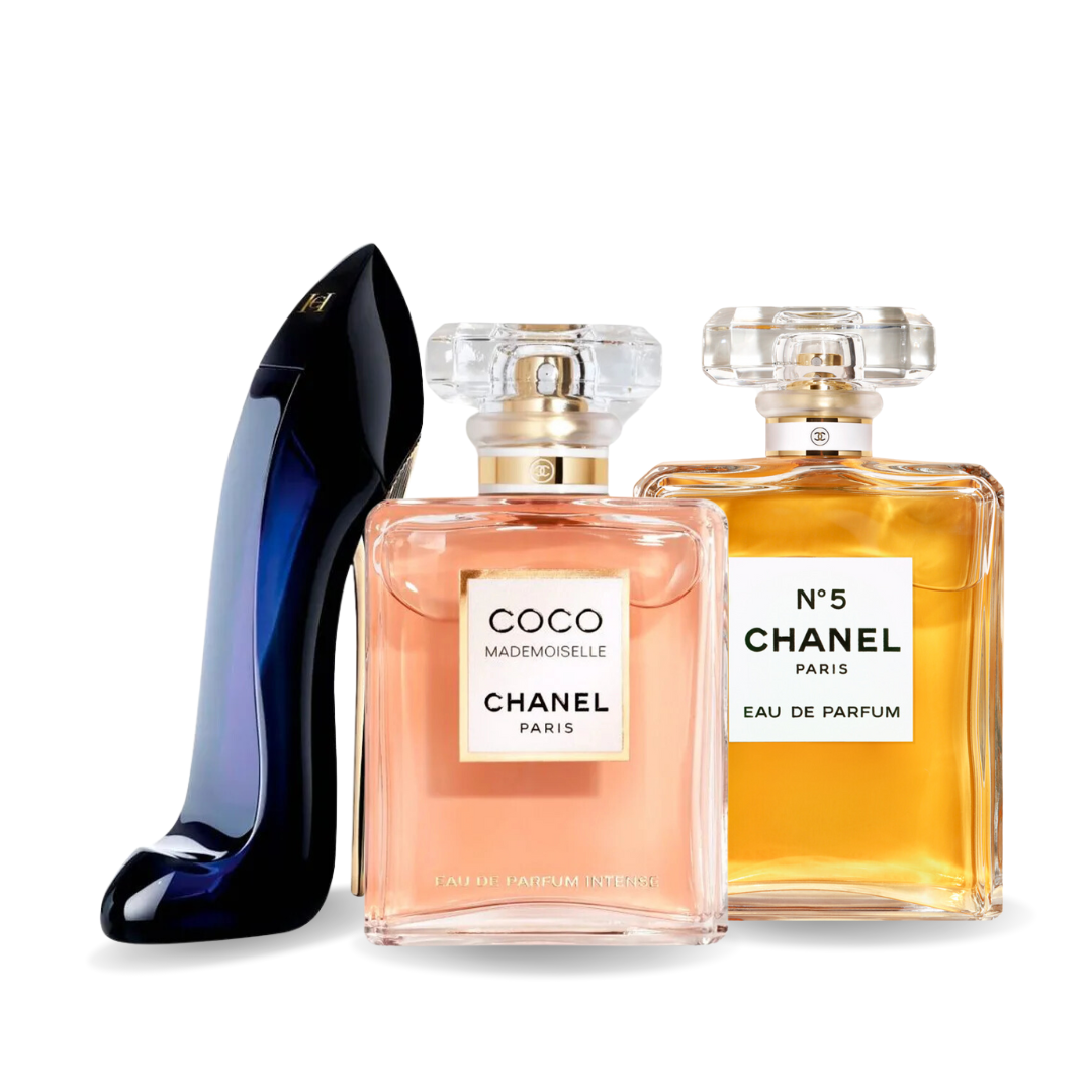 Pachet promoțional de 3 Parfumuri GOOD GIRL,COCO MADEMOISELLE și Chanel Nº5 100ml