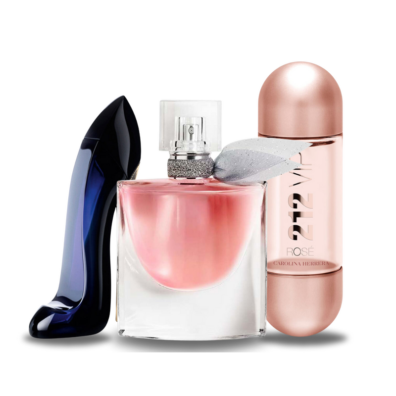 Pachet promoțional de 3 Parfumuri Carolina Herrera GOOD GIRL, Lancôme LA VIE EST BELLE și Carolina Herrera 212 VIP ROSÉ 100ml